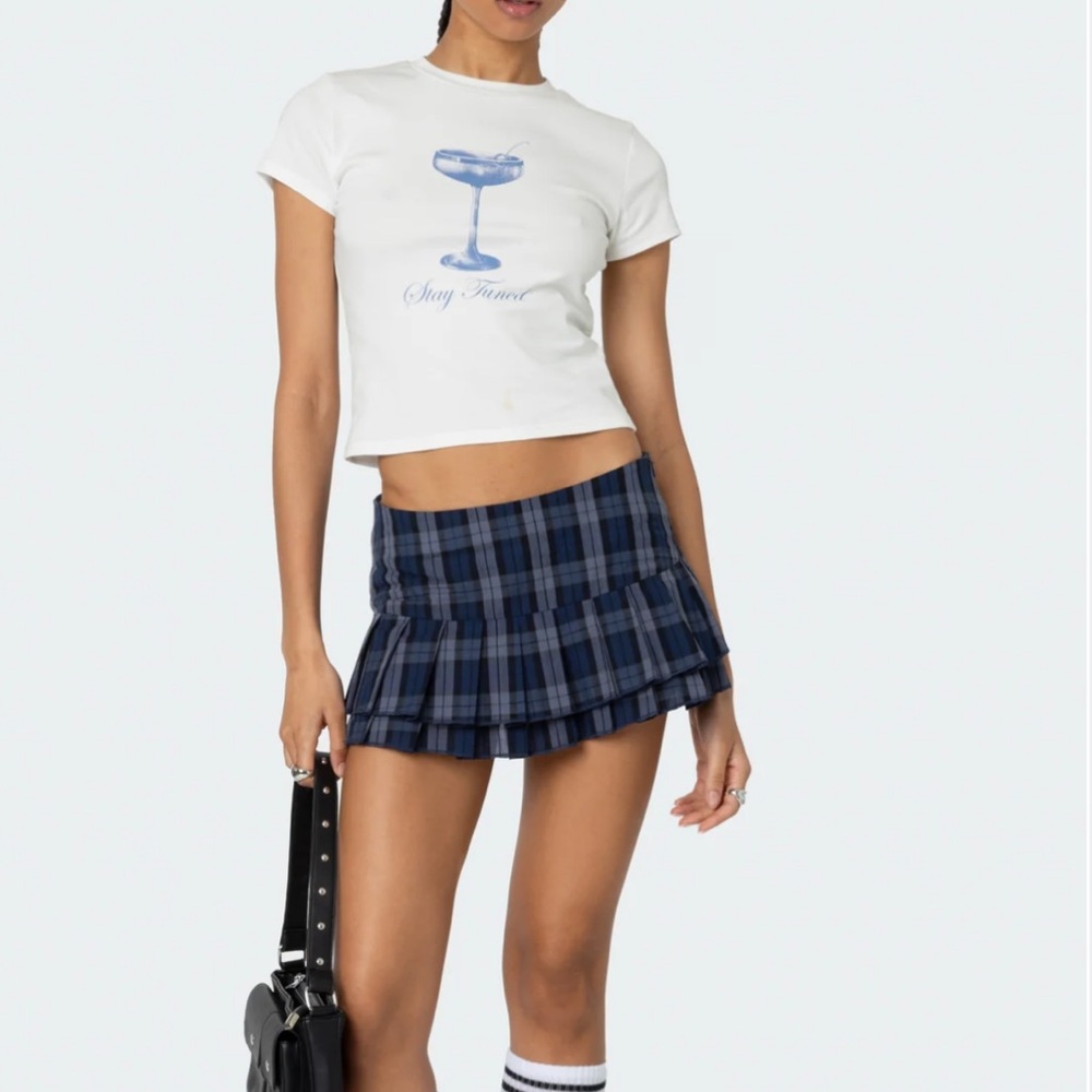 Edikted Blue Plaid Mini Skirt